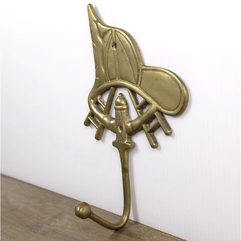 Vintage‎ Penco Brass Fireman Helmet Wall Hook Key Hook